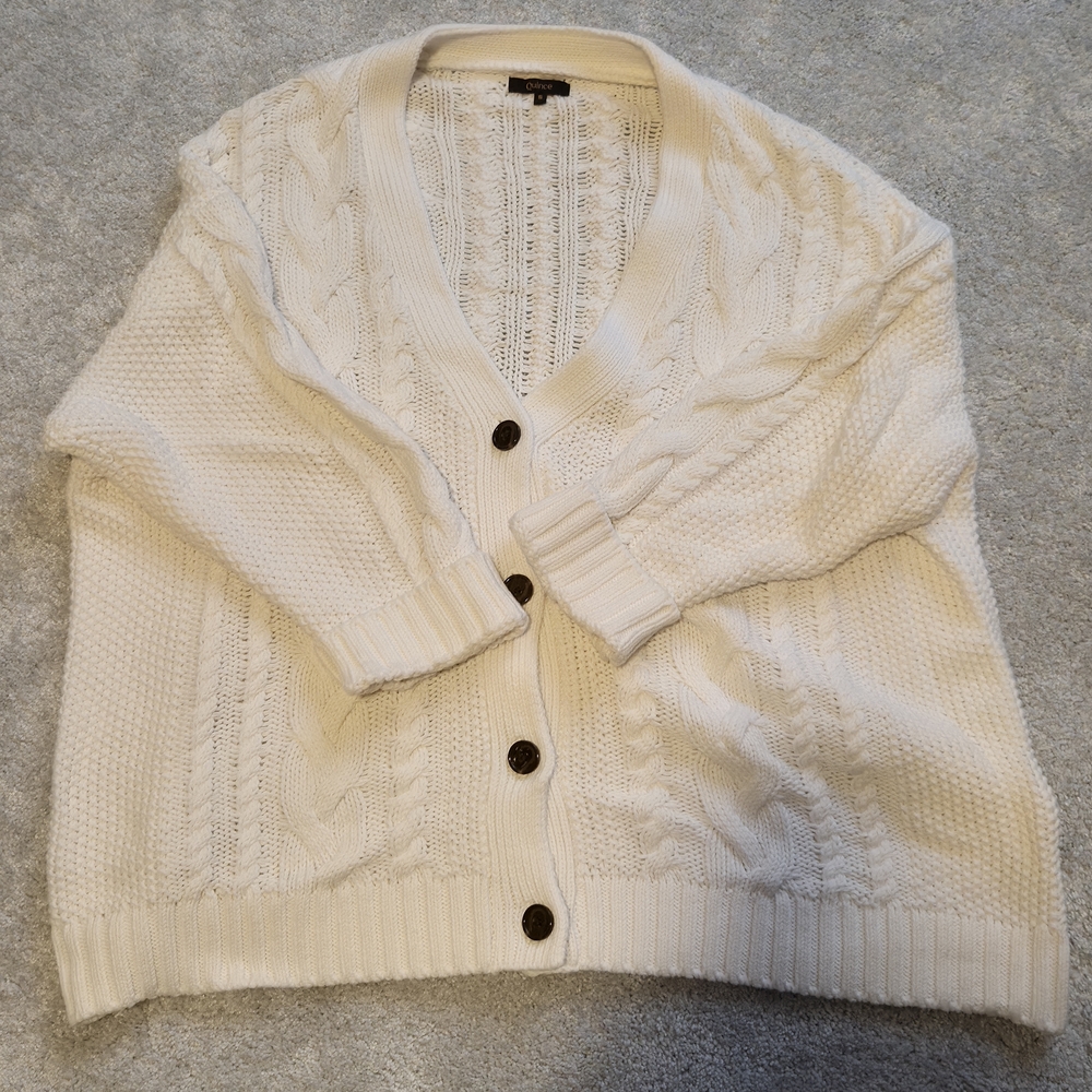 Quince Oversized White Cable Knit Cardigan